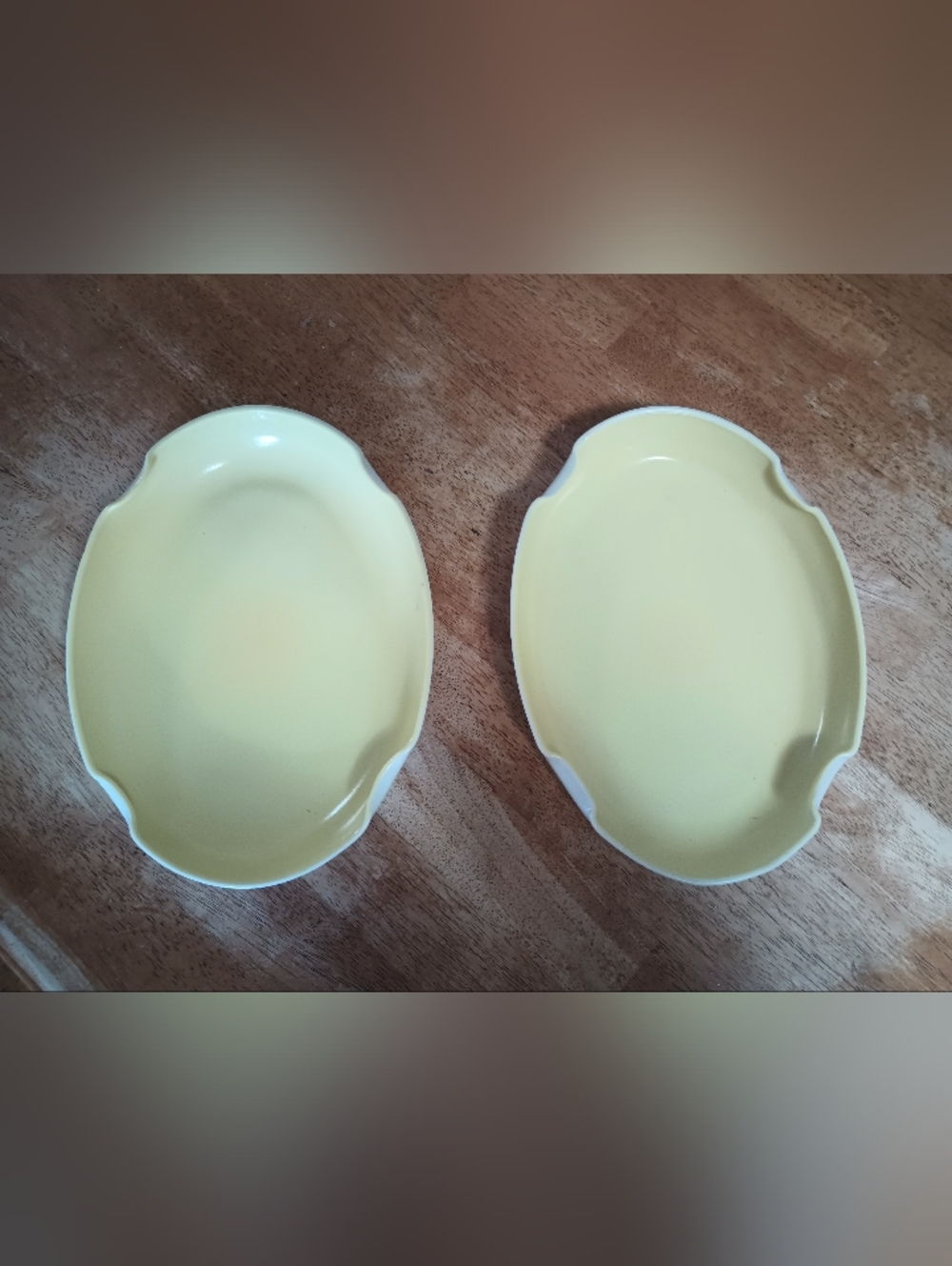 Vintage Anchor Hocking Vitrock Pinched Glass Serving Dishes. Pale Yellow